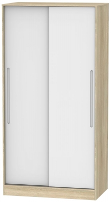 Product photograph of Monaco White Matt And Oak Effect 2 Door Sliding Wardrobe from Choice Furniture Superstore