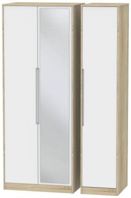 Product photograph of Monaco White And Oak Effect 3 Door Tall Triple Wardrobe - 1 Mirror from Choice Furniture Superstore