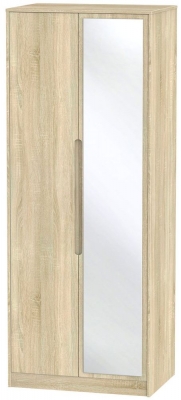 Product photograph of Monaco Oak Effect 2 Door Tall Wardrobe - 1 Mirror from Choice Furniture Superstore