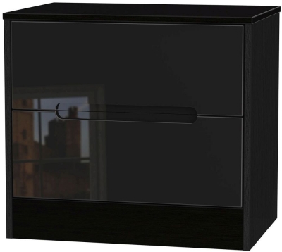 Product photograph of Monaco Black Gloss 2 Drawer Midi Chest from Choice Furniture Superstore