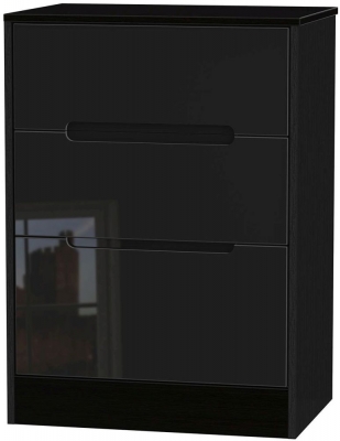 Product photograph of Monaco Black Gloss 3 Drawer Deep Midi Chest from Choice Furniture Superstore