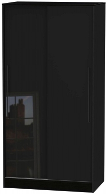 Product photograph of Monaco Black Gloss 2 Door Sliding Wardrobe from Choice Furniture Superstore