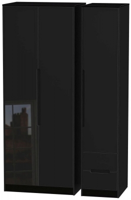 Product photograph of Monaco 3 Door 2 Right Drawer Tall Wardrobe - High Gloss Black from Choice Furniture Superstore