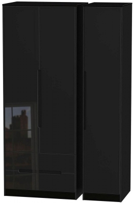 Product photograph of Monaco Black Gloss 3 Door Tall Triple Wardrobe - Lhf 2 Drawers from Choice Furniture Superstore