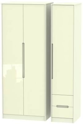 Product photograph of Monaco Cream Gloss 3 Door Tall Triple Wardrobe - Rhf 2 Drawers from Choice Furniture Superstore