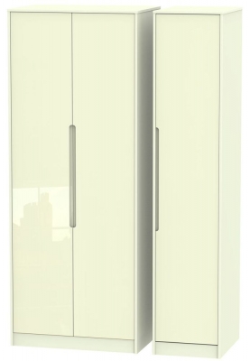 Product photograph of Monaco Cream Gloss 3 Door Tall Triple Wardrobe from Choice Furniture Superstore