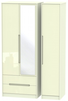 Product photograph of Monaco Cream Gloss 3 Door Tall Combi Wardrobe - 1 Mirror And Lhf 2 Drawers from Choice Furniture Superstore