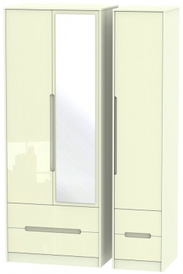 Product photograph of Monaco Cream Gloss 3 Door Tall Combi Wardrobe - 1 Mirror from Choice Furniture Superstore