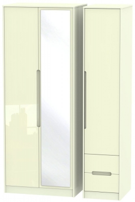 Product photograph of Monaco Cream Gloss 3 Door Tall Combi Wardrobe - 1 Mirror And Rhf 2 Drawers from Choice Furniture Superstore