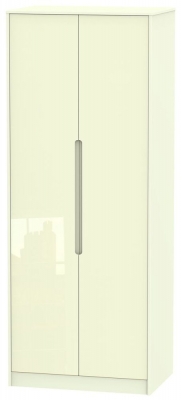 Product photograph of Monaco Cream Gloss 2 Door Plain Tall Wardrobe from Choice Furniture Superstore