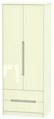 Product photograph of Monaco Cream Gloss 2 Door 2 Drawer Tall Wardrobe from Choice Furniture Superstore