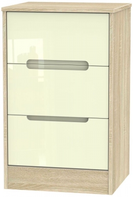 Product photograph of Monaco Cream Gloss And Oak Effect 3 Drawer Beside Cabinet from Choice Furniture Superstore