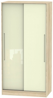 Product photograph of Monaco Cream Gloss And Oak Effect 2 Door Sliding Wardrobe from Choice Furniture Superstore