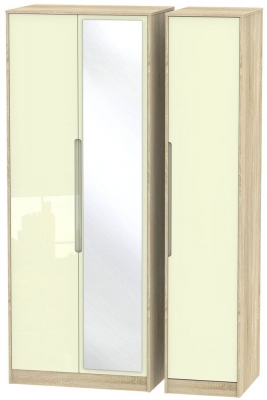 Product photograph of Monaco Cream Gloss And Oak Effect 3 Door Tall Triple Wardrobe - 1 Mirror from Choice Furniture Superstore