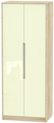 Product photograph of Monaco Cream Gloss And Oak Effect 2 Door Plain Tall Wardrobe from Choice Furniture Superstore