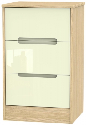 Product photograph of Monaco Cream Gloss And Light Oak 3 Drawer Beside Cabinet from Choice Furniture Superstore
