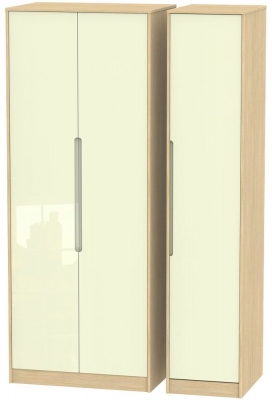 Product photograph of Monaco Cream Gloss And Light Oak 3 Door Tall Triple Wardrobe from Choice Furniture Superstore