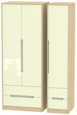 Product photograph of Monaco Cream Gloss And Light Oak 3 Door Tall Triple Wardrobe - 4 Drawers from Choice Furniture Superstore