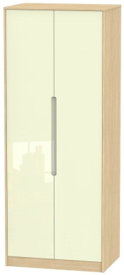 Product photograph of Monaco Cream Gloss And Light Oak 2 Door Plain Tall Wardrobe from Choice Furniture Superstore