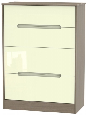 Monaco Cream Gloss And Toronto Walnut 4 Drawer Deep Chest