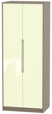 Product photograph of Monaco Cream Gloss And Toronto Walnut 2 Door Plain Tall Wardrobe from Choice Furniture Superstore