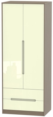 Product photograph of Monaco Cream Gloss And Toronto Walnut 2 Door 2 Drawer Tall Wardrobe from Choice Furniture Superstore