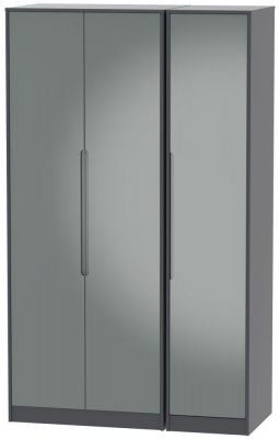 Product photograph of Monaco Grey Gloss And Graphite 3 Door Tall Triple Wardrobe from Choice Furniture Superstore