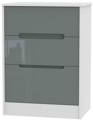 Product photograph of Monaco Grey Gloss And White 3 Drawer Deep Midi Chest from Choice Furniture Superstore