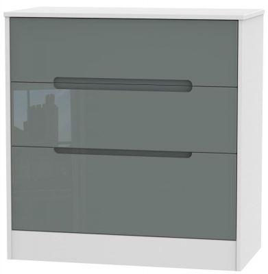 Product photograph of Monaco Grey Gloss And White 3 Drawer Deep Chest from Choice Furniture Superstore