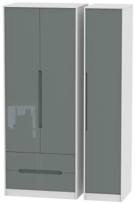 Product photograph of Monaco 3 Door 2 Left Drawer Tall Wardrobe - High Gloss Grey And White from Choice Furniture Superstore