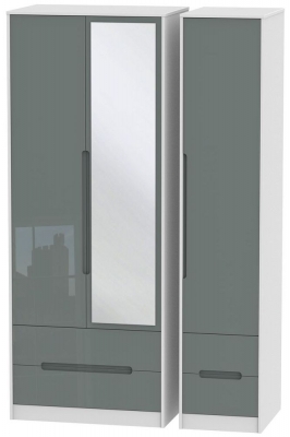 Product photograph of Monaco Grey Gloss And White 3 Door Tall Combi Wardrobe - 1 Mirror from Choice Furniture Superstore