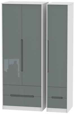 Product photograph of Monaco 3 Door 4 Drawer Tall Wardrobe - High Gloss Grey And White from Choice Furniture Superstore