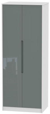 Product photograph of Monaco Grey Gloss And White 2 Door Plain Tall Wardrobe from Choice Furniture Superstore