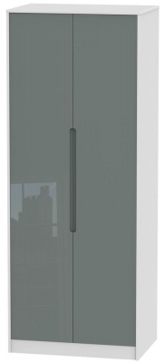 Product photograph of Monaco 2 Door Tall Hanging Wardrobe - High Gloss Grey And White from Choice Furniture Superstore