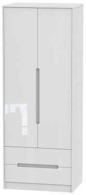 Product photograph of Monaco White Gloss 2 Door 2 Drawer Tall Wardrobe from Choice Furniture Superstore