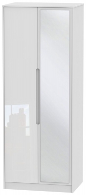 Product photograph of Monaco White Gloss 2 Door Tall Wardrobe - 1 Mirror from Choice Furniture Superstore