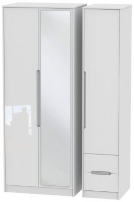 Product photograph of Monaco White Gloss 3 Door Tall Combi Wardrobe - 1 Mirror And Rhf 2 Drawers from Choice Furniture Superstore