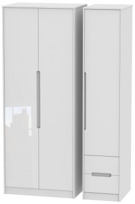 Product photograph of Monaco White Gloss 3 Door Tall Triple Wardrobe - Rhf 2 Drawers from Choice Furniture Superstore