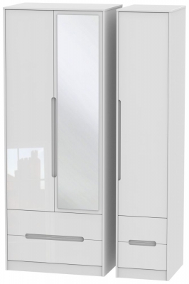 Product photograph of Monaco 3 Door 4 Drawer Tall Combi Wardrobe - High Gloss White from Choice Furniture Superstore