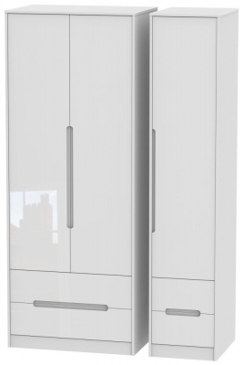 Product photograph of Monaco 3 Door 4 Drawer Tall Wardrobe - High Gloss White from Choice Furniture Superstore