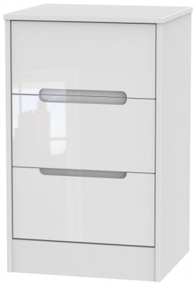 Product photograph of Monaco White Gloss 3 Drawer Beside Cabinet from Choice Furniture Superstore