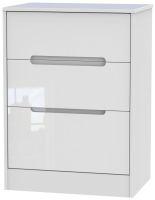 Product photograph of Monaco 3 Drawer Deep Midi Chest - High Gloss White from Choice Furniture Superstore