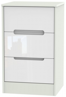 Product photograph of Monaco White Gloss And Cashmere 3 Drawer Beside Cabinet from Choice Furniture Superstore