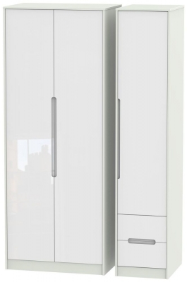 Product photograph of Monaco 3 Door 2 Right Drawer Tall Wardrobe - High Gloss White And Kaschmir from Choice Furniture Superstore