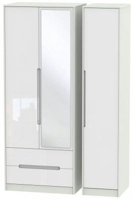 Product photograph of Monaco 3 Door 2 Left Drawer Tall Combi Wardrobe - High Gloss White And Kaschmir from Choice Furniture Superstore