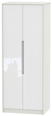 Product photograph of Monaco White Gloss And Cashmere 2 Door Plain Tall Wardrobe from Choice Furniture Superstore