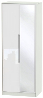 Product photograph of Monaco White Gloss And Cashmere 2 Door Tall Wardrobe - 1 Mirror from Choice Furniture Superstore