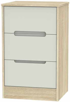 Product photograph of Monaco Cashmere Matt And Oak Effect 3 Drawer Beside Cabinet from Choice Furniture Superstore