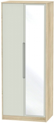 Product photograph of Monaco Cashmere And Oak Effect 2 Door Tall Wardrobe - 1 Mirror from Choice Furniture Superstore