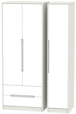 Product photograph of Monaco White And Cashmere 3 Door Tall Triple Wardrobe - Lhf 2 Drawers from Choice Furniture Superstore